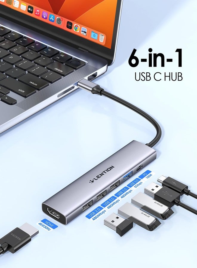 لينشن محول LENTION USB C متعدد المنافذ مع شحن PD بقوة 100 واط، ومنفذ HDMI بدقة 4K، ومنفذ USB 3.0 و 2.0 متوافق مع أجهزة MacBook Air/Pro و Surface/Chromebook الجديدة من 2016 إلى 2025، وغيرها، معتمد من قبل برنامج تشغيل مستقر (CB-CH17، رمادي فلكي) - Image 2