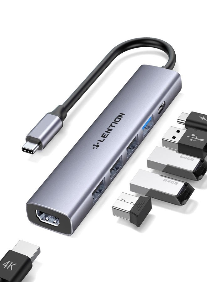 لينشن محول LENTION USB C متعدد المنافذ مع شحن PD بقوة 100 واط، ومنفذ HDMI بدقة 4K، ومنفذ USB 3.0 و 2.0 متوافق مع أجهزة MacBook Air/Pro و Surface/Chromebook الجديدة من 2016 إلى 2025، وغيرها، معتمد من قبل برنامج تشغيل مستقر (CB-CH17، رمادي فلكي) - Image 1
