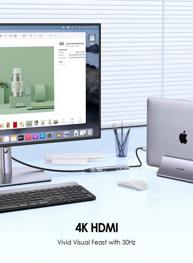 لينشن محول LENTION USB C متعدد المنافذ مع شحن PD بقوة 100 واط، ومنفذ HDMI بدقة 4K، ومنفذ USB 3.0 و 2.0 متوافق مع أجهزة MacBook Air/Pro و Surface/Chromebook الجديدة من 2016 إلى 2025، وغيرها، معتمد من قبل برنامج تشغيل مستقر (CB-CH17، رمادي فلكي) - Image 5