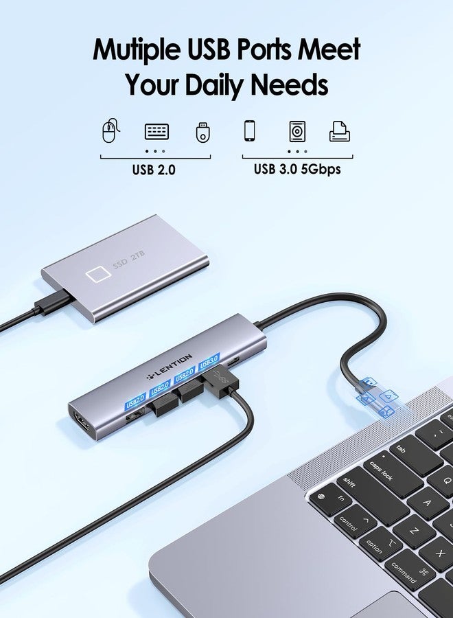 لينشن محول LENTION USB C متعدد المنافذ مع شحن PD بقوة 100 واط، ومنفذ HDMI بدقة 4K، ومنفذ USB 3.0 و 2.0 متوافق مع أجهزة MacBook Air/Pro و Surface/Chromebook الجديدة من 2016 إلى 2025، وغيرها، معتمد من قبل برنامج تشغيل مستقر (CB-CH17، رمادي فلكي) - Image 4