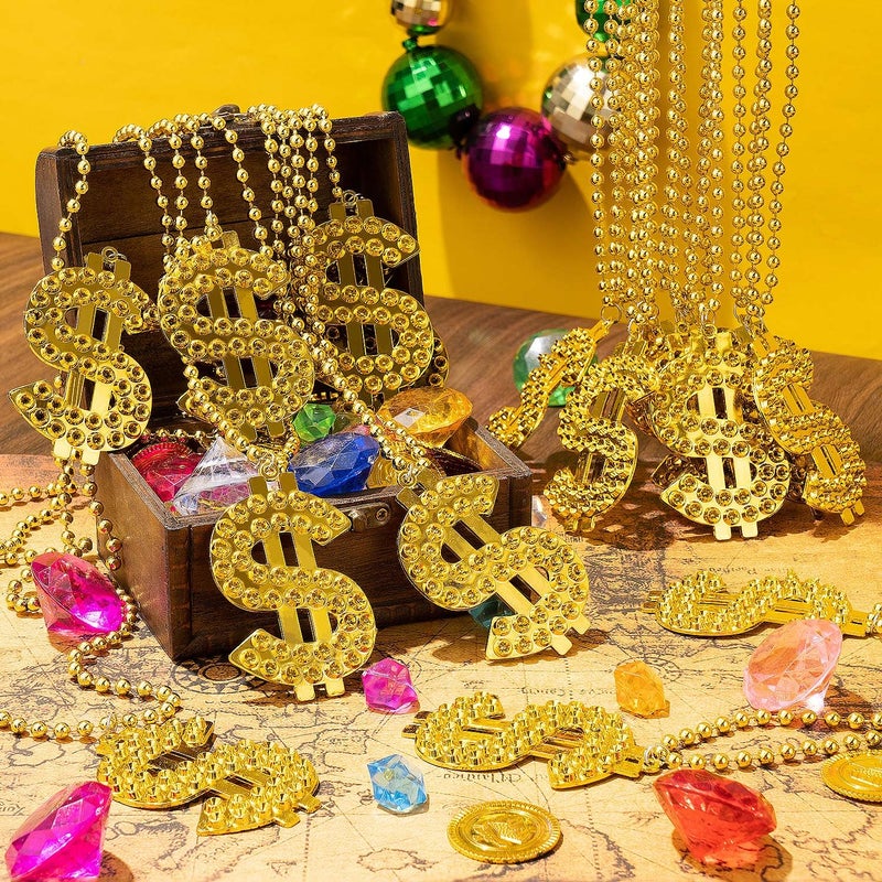 JMZYJZH 25 Pcs Gold Dollar Sign Necklace, Fake Money Chain Necklace, Jewelry Mardi Gras Beads Bling Gold Chain with Dollar Sign, for Hip Hop Men Rapper Costume Accessories - Image 2