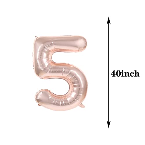 ZSNWGZ Sweet 5th Birthday Decorations Party Supplies,Rose Gold Number 5 Balloons,5th Foil Mylar Balloons Latex Balloon Decoration,Great 5th Birthday for Girls,Women,Men,Photo Props - Image 2