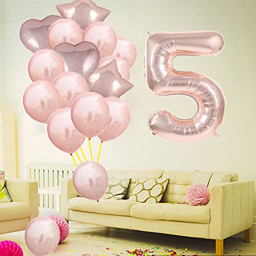 ZSNWGZ Sweet 5th Birthday Decorations Party Supplies,Rose Gold Number 5 Balloons,5th Foil Mylar Balloons Latex Balloon Decoration,Great 5th Birthday for Girls,Women,Men,Photo Props - Image 4
