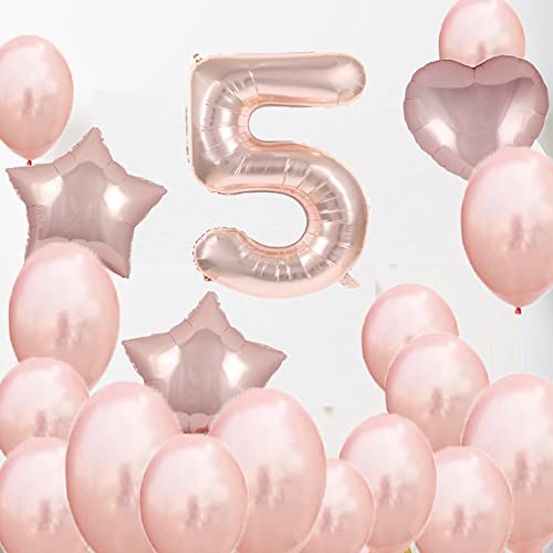 ZSNWGZ Sweet 5th Birthday Decorations Party Supplies,Rose Gold Number 5 Balloons,5th Foil Mylar Balloons Latex Balloon Decoration,Great 5th Birthday for Girls,Women,Men,Photo Props - Image 5
