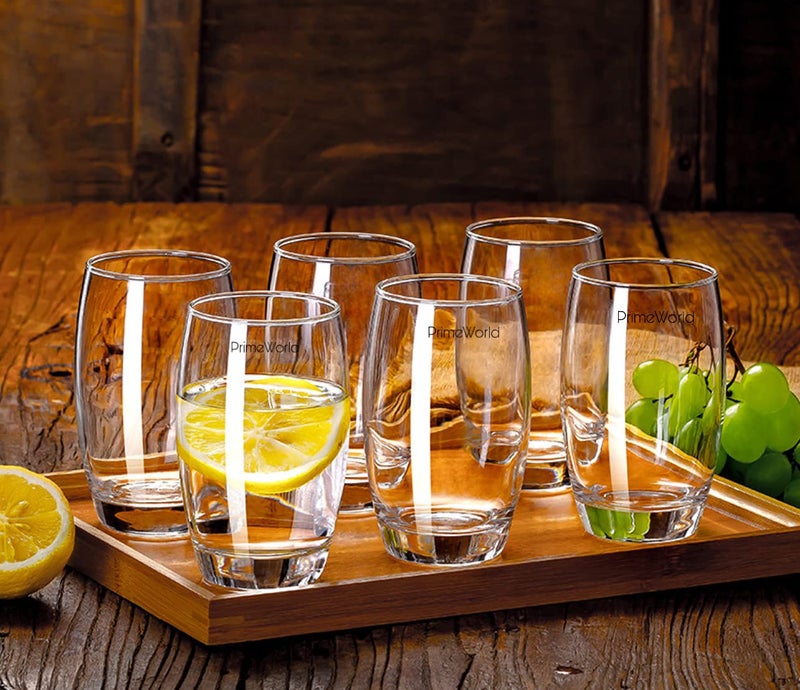 PrimeWorld European Barrel Plain 300 ml Clear Water Glasses Set of 6 pcs - Tall Drinking Glasses for- Water, Juice, Cold Drink, Mojito, Cocktail, Lead-Free, Perfect for Home, Restaurants and Parties - Image 2