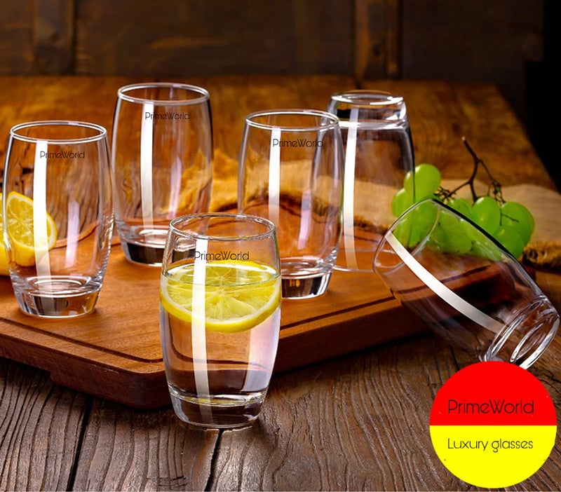 PrimeWorld European Barrel Plain 300 ml Clear Water Glasses Set of 6 pcs - Tall Drinking Glasses for- Water, Juice, Cold Drink, Mojito, Cocktail, Lead-Free, Perfect for Home, Restaurants and Parties - Image 5