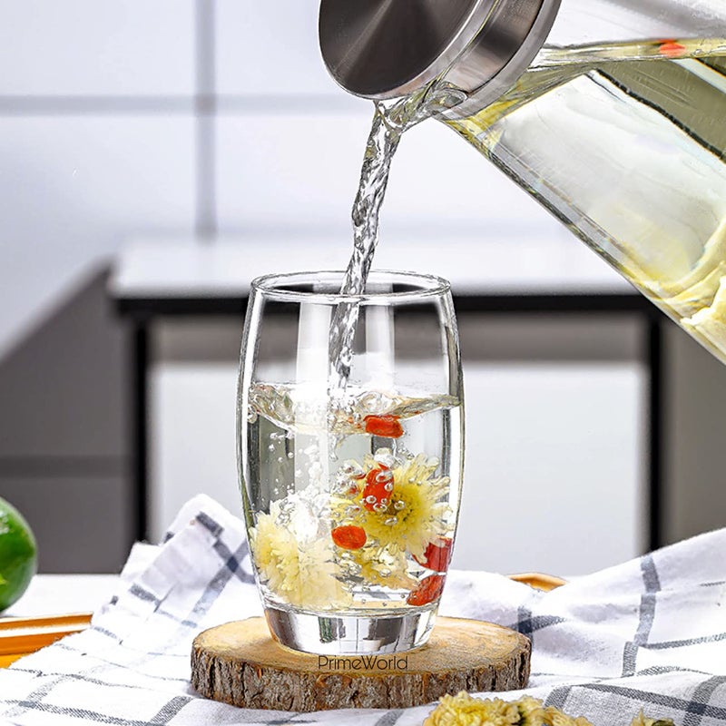 PrimeWorld European Barrel Plain 300 ml Clear Water Glasses Set of 6 pcs - Tall Drinking Glasses for- Water, Juice, Cold Drink, Mojito, Cocktail, Lead-Free, Perfect for Home, Restaurants and Parties - Image 4