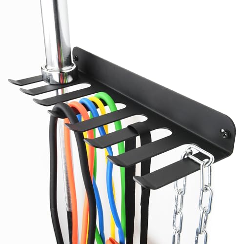 VAIIO Performance Seven Bars Holder Storage,Custom Powder Coated HEAVY-DUTY STEEL Mount Wall Rack Storage Rack,Weight Room Organizer with 8 Wall Hooks for Exercise Bands Jump Ropes Chains Lifting Belts 3mm Black 8 Tooth - Image 1