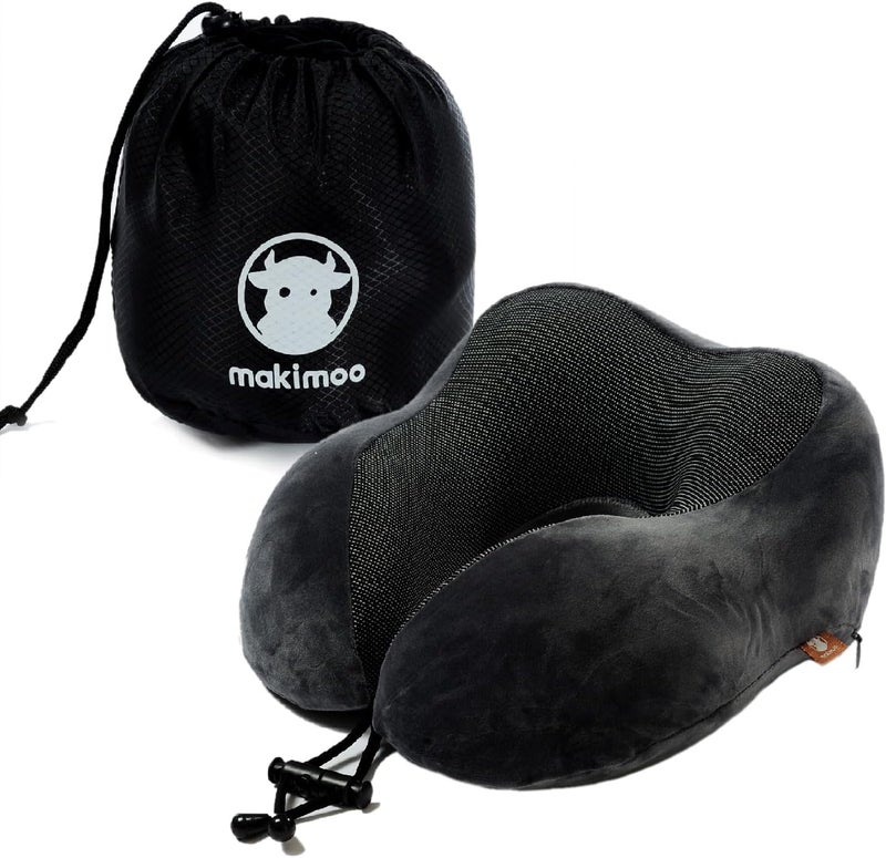 Makimoo Memory Foam Travel Pillow with 360-Degree Head Support - Grey - Image 1