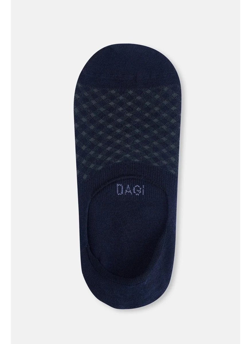 dagi Navy Blue Men's Gingham Pattern Invisible Socks