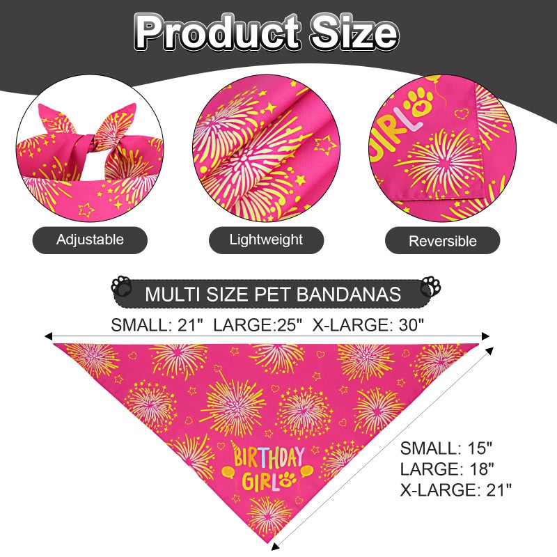 Agroon Dog Birthday Bandana Girl Pink Large 1PCS, Durable Triangle Reversible Scarf Bibs Handkerchief for Puppy Pet - Image 3