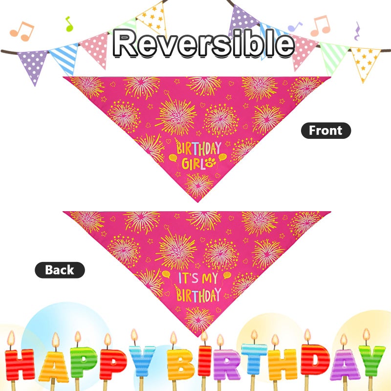 Agroon Dog Birthday Bandana Girl Pink Large 1PCS, Durable Triangle Reversible Scarf Bibs Handkerchief for Puppy Pet - Image 5