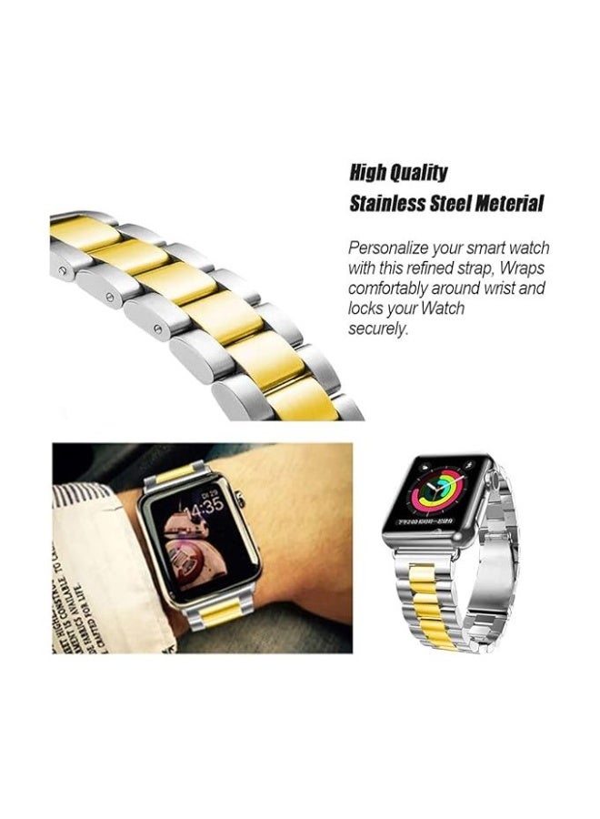 Metal band compatible with Apple Watch 49mm/45mm/44mm/42mm, stainless steel watch strap for iWatch Series 1/2/3/4/5/6/7/8/SE/Ultra/Ultra 2 - Silver and gold - Image 5