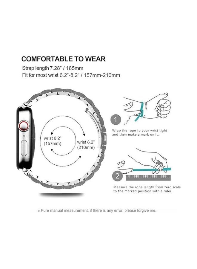 Metal band compatible with Apple Watch 49mm/45mm/44mm/42mm, stainless steel watch strap for iWatch Series 1/2/3/4/5/6/7/8/SE/Ultra/Ultra 2 - Silver and gold - Image 4