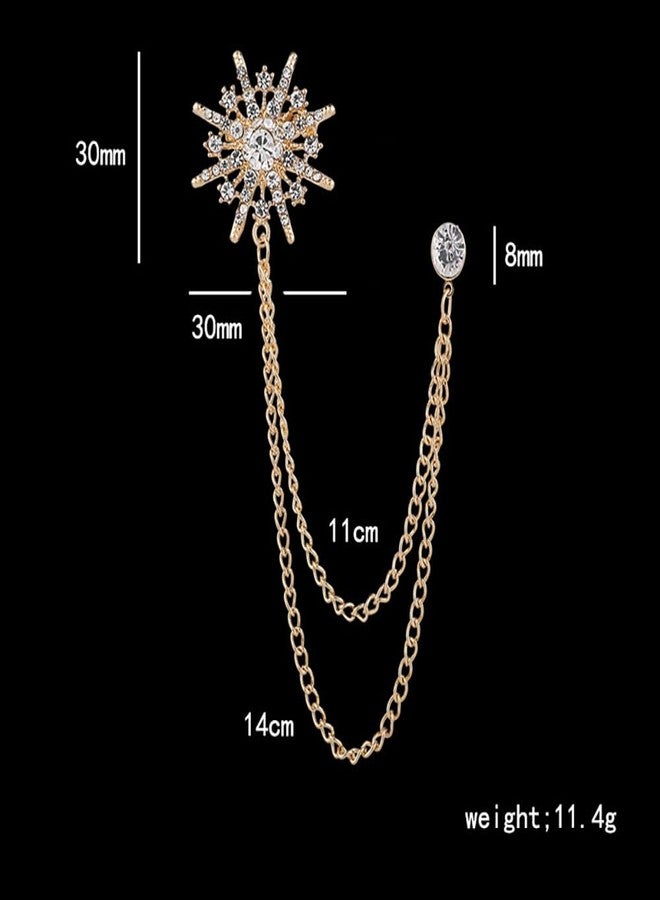 Izpack Sparkling Star Burst Chain Brooch Pin Crystal Rhinestone Snowflake Hanging Long Tassel Pins Clip Lapel Collar Suit Dress Hat Tuxedo Badges Clothes Accessories Brooches Pins Dainty Wedding Party Jewelry Gifts for Women Men Bridegroom (Gold) - Image 2