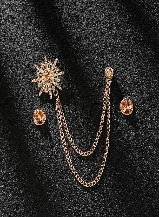 Izpack Sparkling Star Burst Chain Brooch Pin Crystal Rhinestone Snowflake Hanging Long Tassel Pins Clip Lapel Collar Suit Dress Hat Tuxedo Badges Clothes Accessories Brooches Pins Dainty Wedding Party Jewelry Gifts for Women Men Bridegroom (Gold) - Image 4