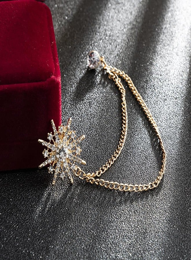 Izpack Sparkling Star Burst Chain Brooch Pin Crystal Rhinestone Snowflake Hanging Long Tassel Pins Clip Lapel Collar Suit Dress Hat Tuxedo Badges Clothes Accessories Brooches Pins Dainty Wedding Party Jewelry Gifts for Women Men Bridegroom (Gold) - Image 5