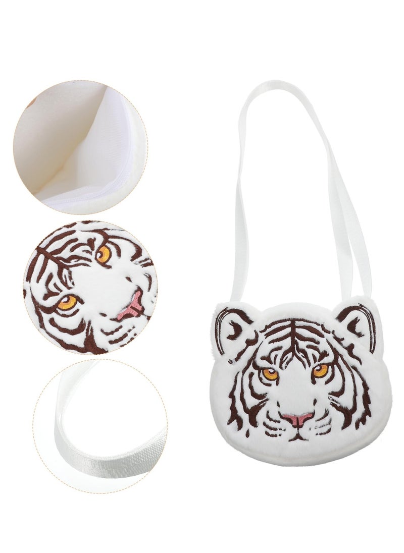 KASTWAVE White Tiger Crossbody Bag Girl Presents Girl Stuffed Animals Cartoon Shoulder Bag Change Purse Tiger Bag Coin Purse Plush Shoulder Bags Children Coin Purse White Fur  - Image 2