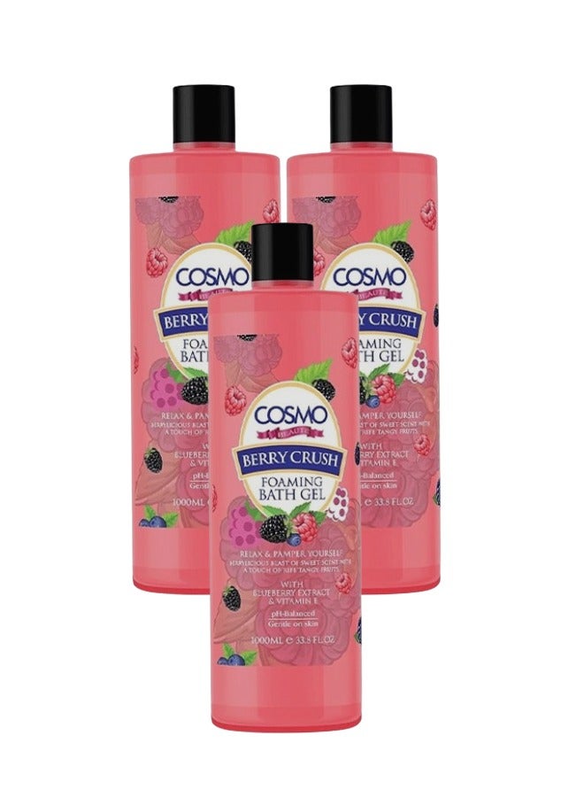 COSMO 3 Pieces Berry Crush Foaming Bath Gel With Blueberry Extract & Vitamin E 100ml - Image 1