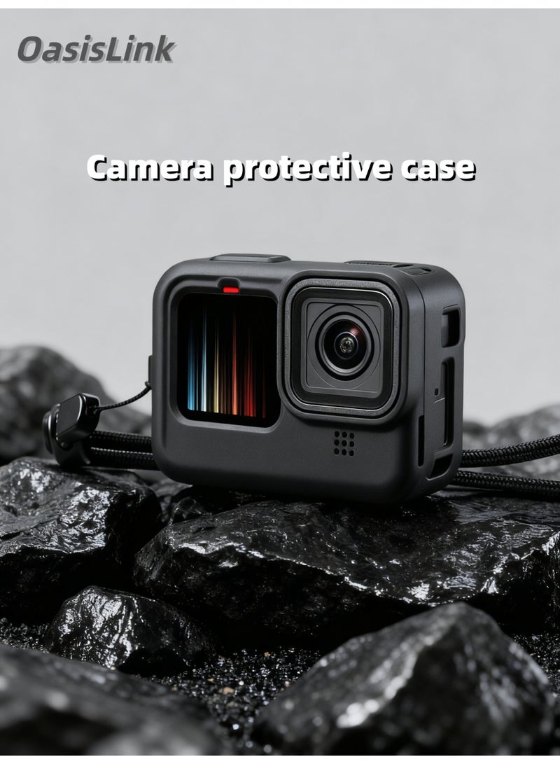 أواسيس لينك جراب كاميرا أسود متوافق فقط مع عدسة Go Pro Hero 13 السوداء القياسية، وغطاء جانبي للبطارية وحامي شاشة وغطاء عدسة وحبل، متوافق مع مجموعة ملحقات Hero 13 السوداء - Image 1