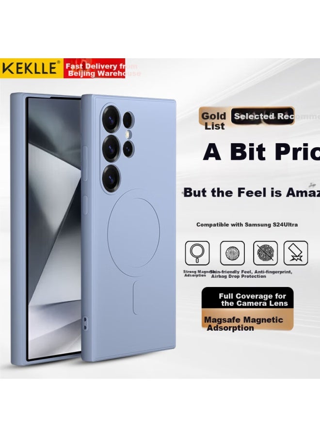 Keklle غطاء هاتف لـ Samsung S24 Ultra، غطاء واقي لـ Samsung S24 Ultra، غطاء سيليكون سائل صديق للبشرة مغناطيسي كامل التغطية ناعم، لون بنفسجي لافندر