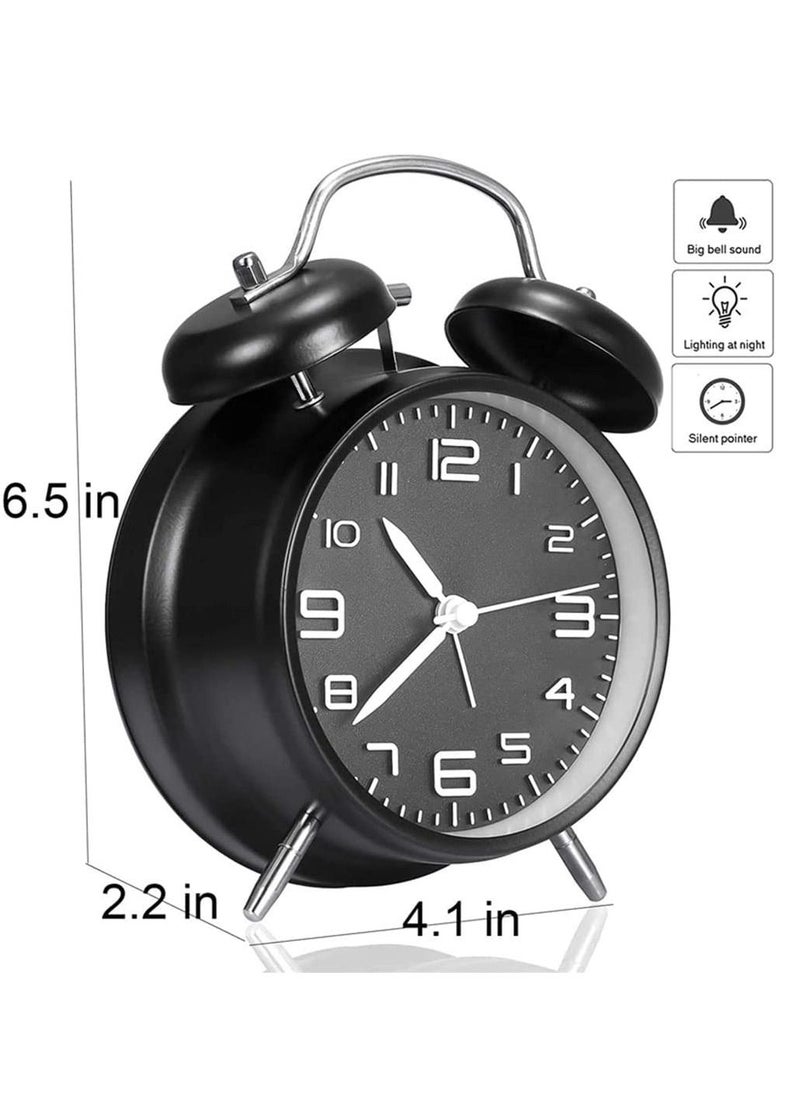 Arabest - 4 Inch Twin Bell Loud Alarm Clock, Metal Frame 3D Dial with Backlight Table Alarm Clock For Home and Office - Image 1