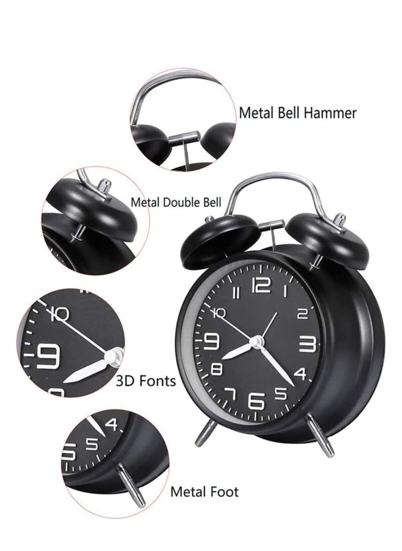 Arabest - 4 Inch Twin Bell Loud Alarm Clock, Metal Frame 3D Dial with Backlight Table Alarm Clock For Home and Office - Image 1