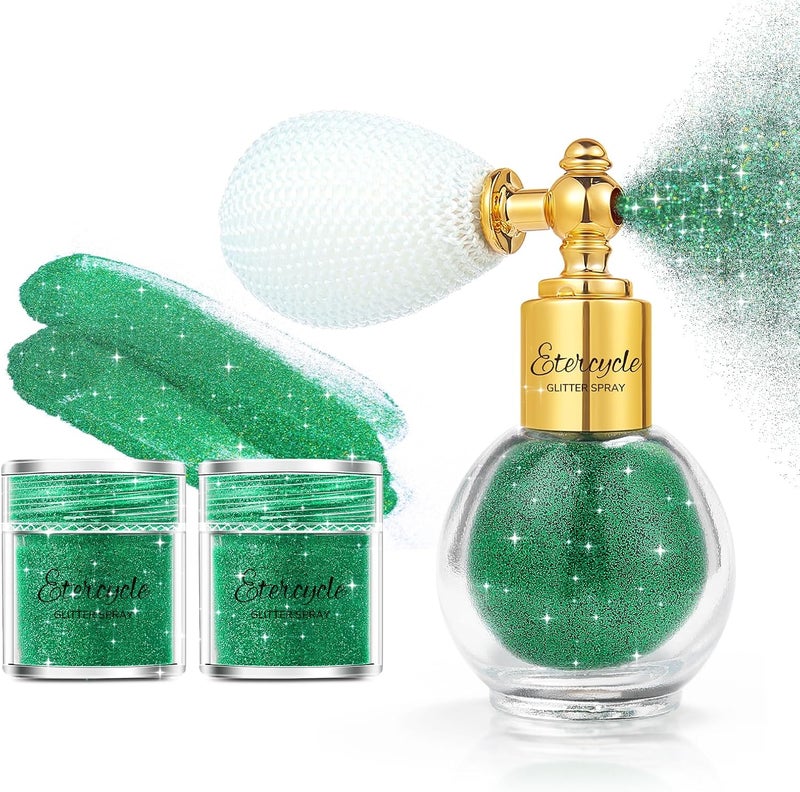 Etercycle Body Shimmer Spray, Green Fine Glitter Spray for Hair and Body, Longwear and Quick Drying Face Shimmer Powder Sparkly Glitter Gifts for Rave Accessories Easter Christmas Halloween Clothes