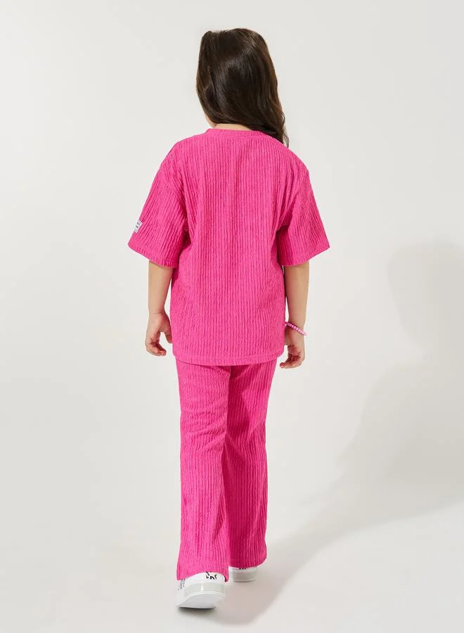 Styli Textured Knit Dropped Shoulder T-Shirt & Pants Set