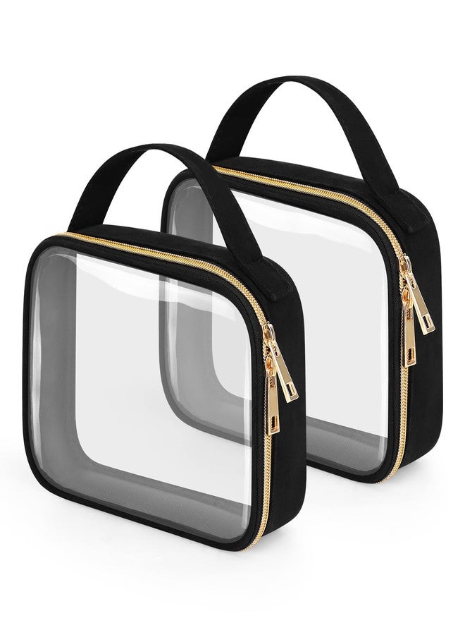 Wedama TSA Approved Toiletry Bag, 2 Pack Clear Makeup Bags with Handles, Quart Size Clear Toiletry Bags, PVC Clear Cosmetic Bags for Women and Men, Carry on Airport Airline Compliant Bag, Black - Image 1