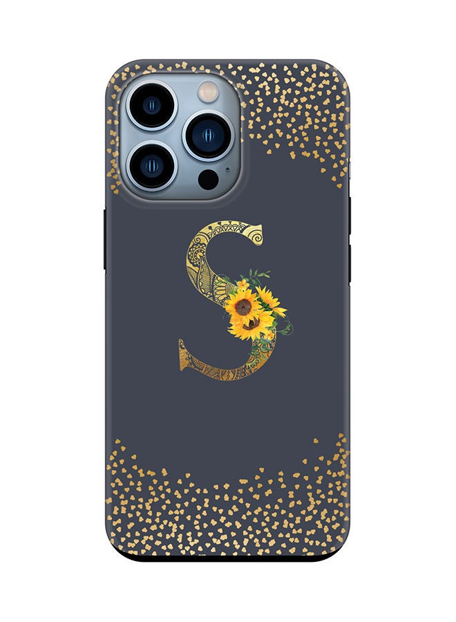 Stylizedd Monogram Tough Cover for Apple iPhone 13 Pro Case Custom Initials Letter Floral Mandala Pattern Tough Pro Dual Layer hybrid PC inner TPU protection Alphabet- S (Grey) - Image 1