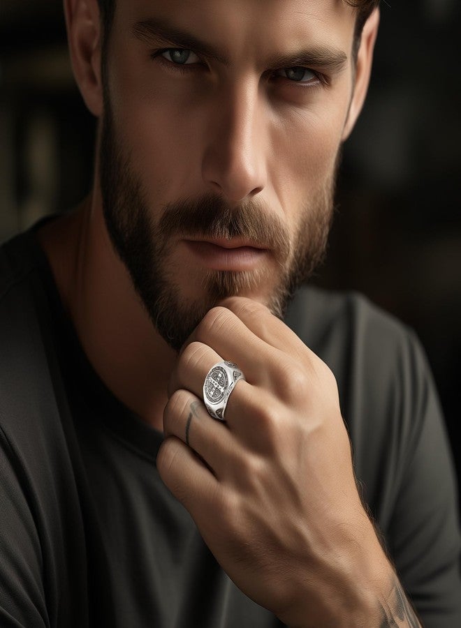 EUDORA S925 Sterling Silver St Benedict Ring San Benito Rings for Women Men, Vintage Saint Benedict Amulet Adjustable Ring Christian Catholic Jewelry Gifts for Women Mens Mother Father - Image 5