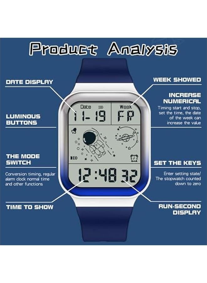 Digital Watch Rectangular Watches for Women Men White Unisex Square LED Electronic 5ATM Waterproof Wristwatch Sports Silicone Strap  - Image 5