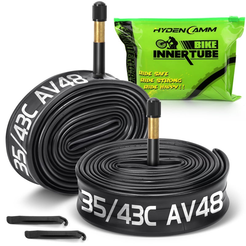 Hydencamm هيدينكام 2 عبوة 700x35C/38C/40C/43C صمام شريدر AV48mm أنبوب دراجة 700c، أنبوب دراجة طريق بيوتل 700C مع 2 رافعة إطارات، أنبوب 700c متوافق مع 700 x 35C 700x38C 700x40C 700x42C 700x43c - Image 1