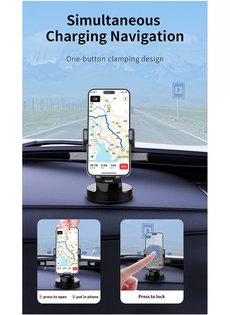 Recci Car Phone Holder Mount 360° Rotation for Dashboard Automatic Clamping and Built in Silicone Stable Scratch Resistant One Handed Operation Car Mount for iPhone15 16 Samsung Galaxy Huawei Xiaomi  - Image 3