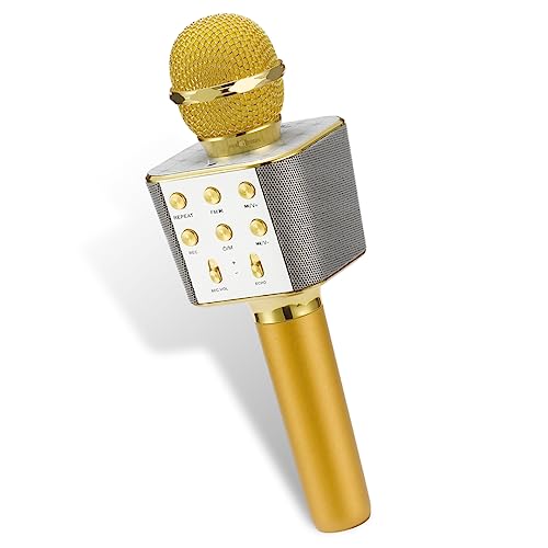 Pick Ur Needs Wireless Karaoke Mic for Singing Bluetooth Microphone Connection Player Speaker 2-in1 with Recording + USB+FM (Golden Boom) - Image 1