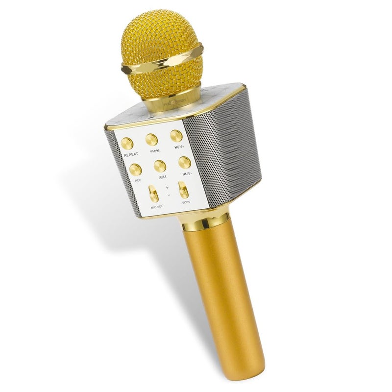 Pick Ur Needs Wireless Karaoke Mic for Singing Bluetooth Microphone Connection Player Speaker 2-in1 with Recording + USB+FM (Golden Boom) - Image 5