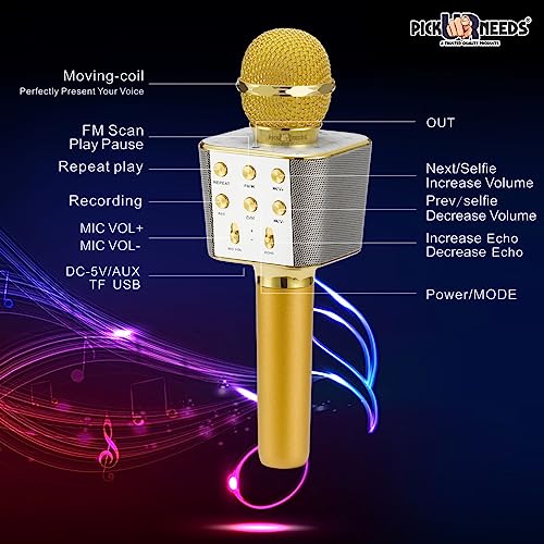 Pick Ur Needs Wireless Karaoke Mic for Singing Bluetooth Microphone Connection Player Speaker 2-in1 with Recording + USB+FM (Golden Boom) - Image 4