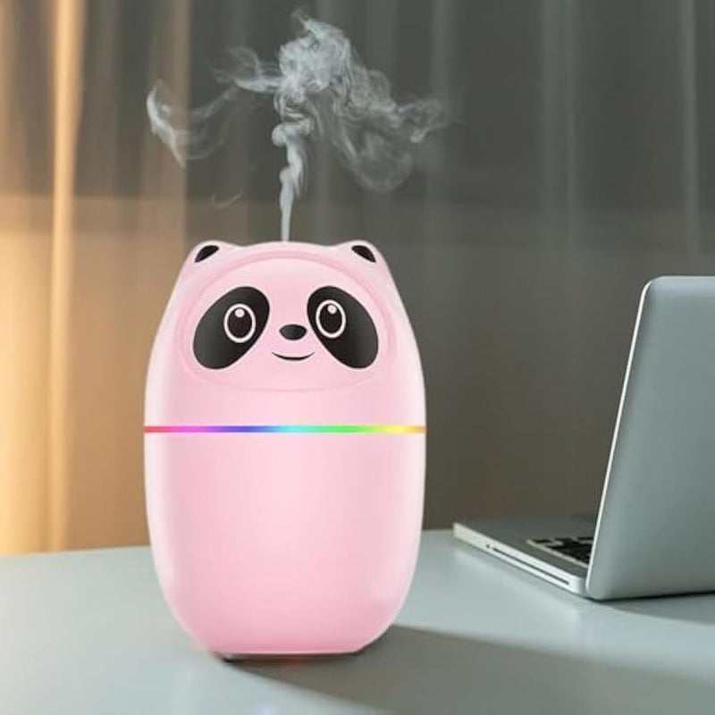 XPY-V9 Mini Humidifier | Cool Mist Panda Humidifier with 7 Color Night Lights, Small Usb Ultrasonic air With Essential Oil Diffuser For Bedroom, Livingroom, Kidsroom & Office Moisture (Pink) - Image 1