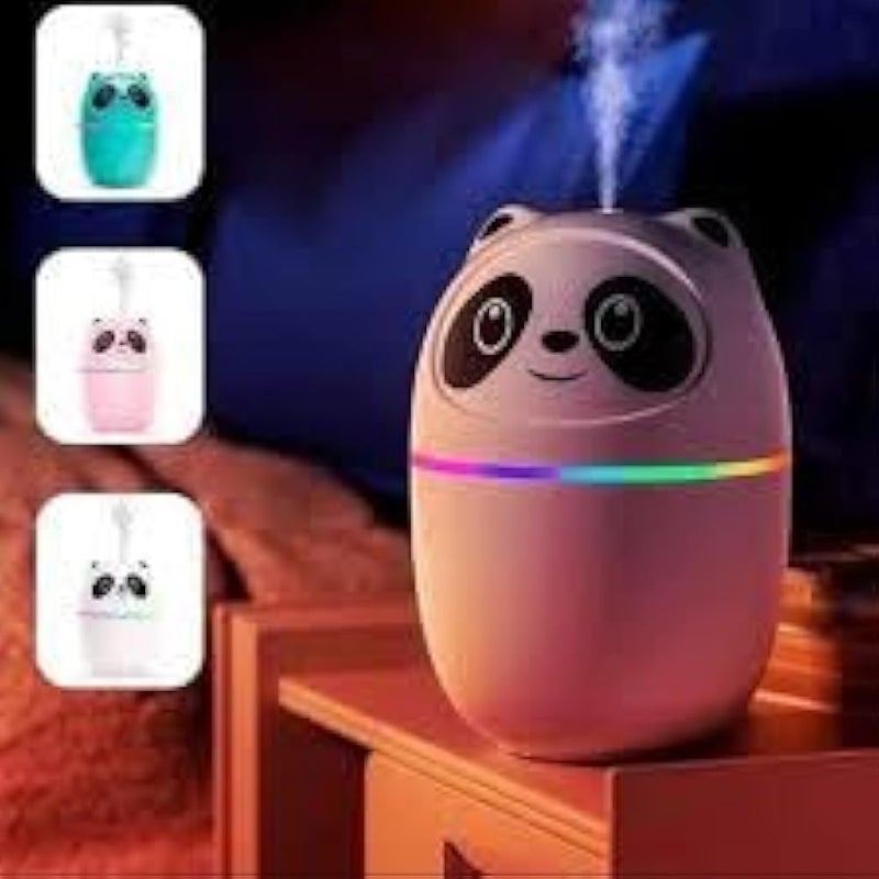 XPY-V9 Mini Humidifier | Cool Mist Panda Humidifier with 7 Color Night Lights, Small Usb Ultrasonic air With Essential Oil Diffuser For Bedroom, Livingroom, Kidsroom & Office Moisture (Pink) - Image 2