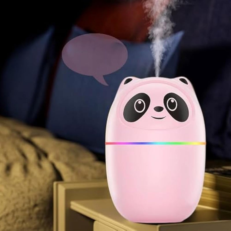 XPY-V9 Mini Humidifier | Cool Mist Panda Humidifier with 7 Color Night Lights, Small Usb Ultrasonic air With Essential Oil Diffuser For Bedroom, Livingroom, Kidsroom & Office Moisture (Pink) - Image 3