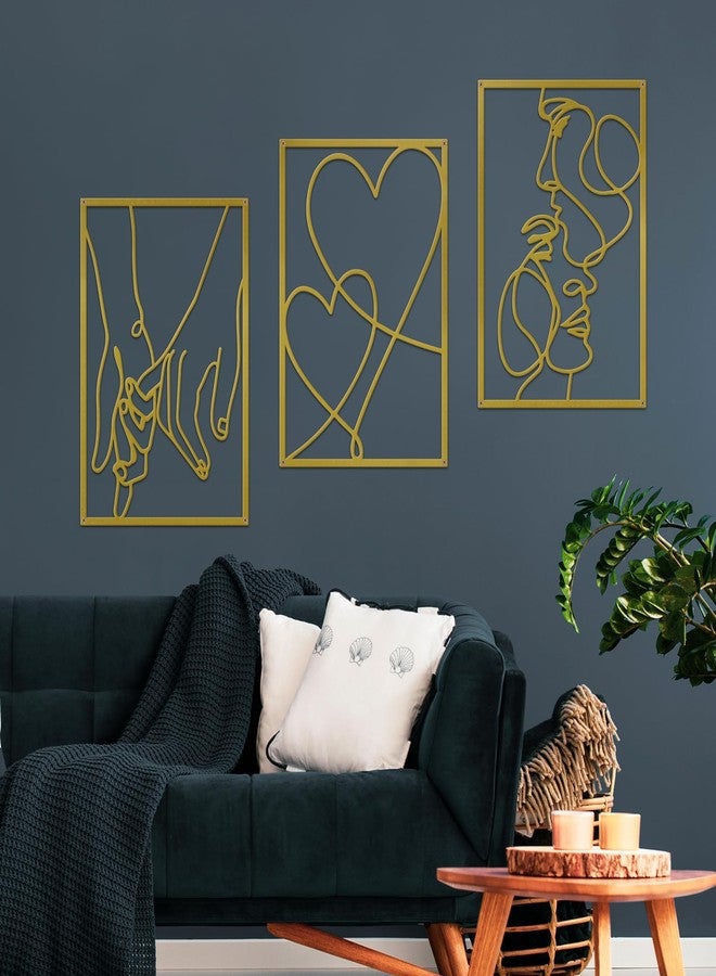 ESTART 3 Pieces Metal Minimalist Line Wall Art, Valentine's Day Lover Kiss Hand Metal Wall Decor, Aesthetic Modern Home Hanging Wall Art Decor for Bedroom Bathroom Living Room (Gold) - Image 2