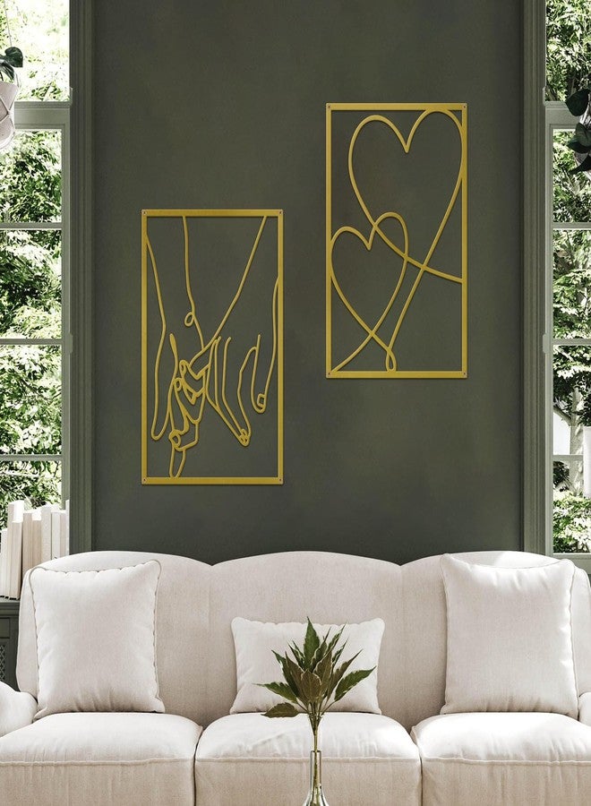 ESTART 3 Pieces Metal Minimalist Line Wall Art, Valentine's Day Lover Kiss Hand Metal Wall Decor, Aesthetic Modern Home Hanging Wall Art Decor for Bedroom Bathroom Living Room (Gold) - Image 4