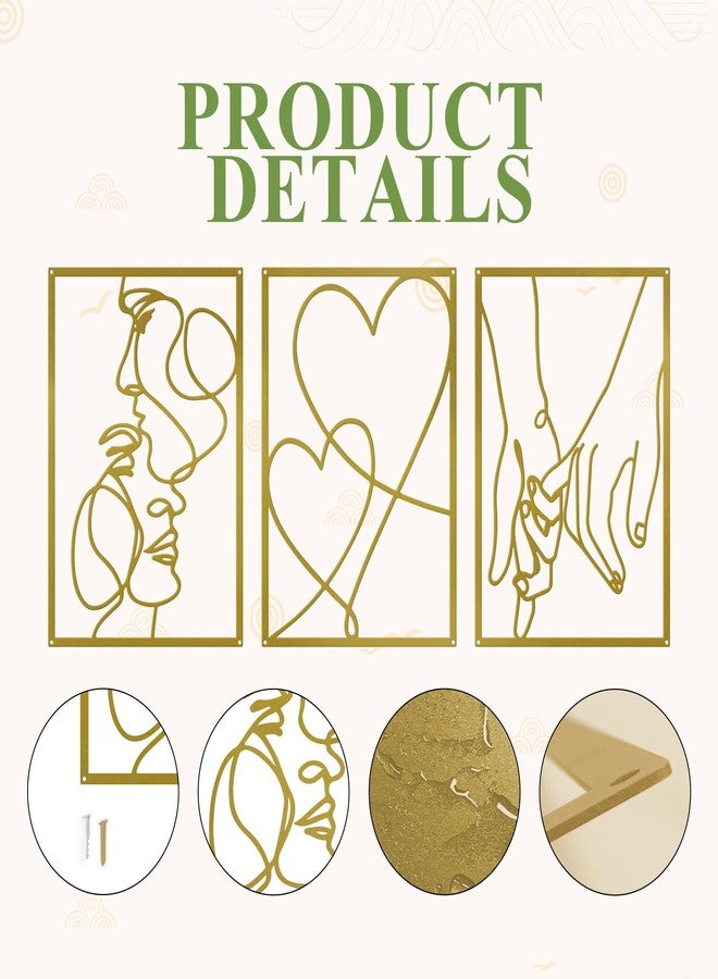 ESTART 3 Pieces Metal Minimalist Line Wall Art, Valentine's Day Lover Kiss Hand Metal Wall Decor, Aesthetic Modern Home Hanging Wall Art Decor for Bedroom Bathroom Living Room (Gold) - Image 5