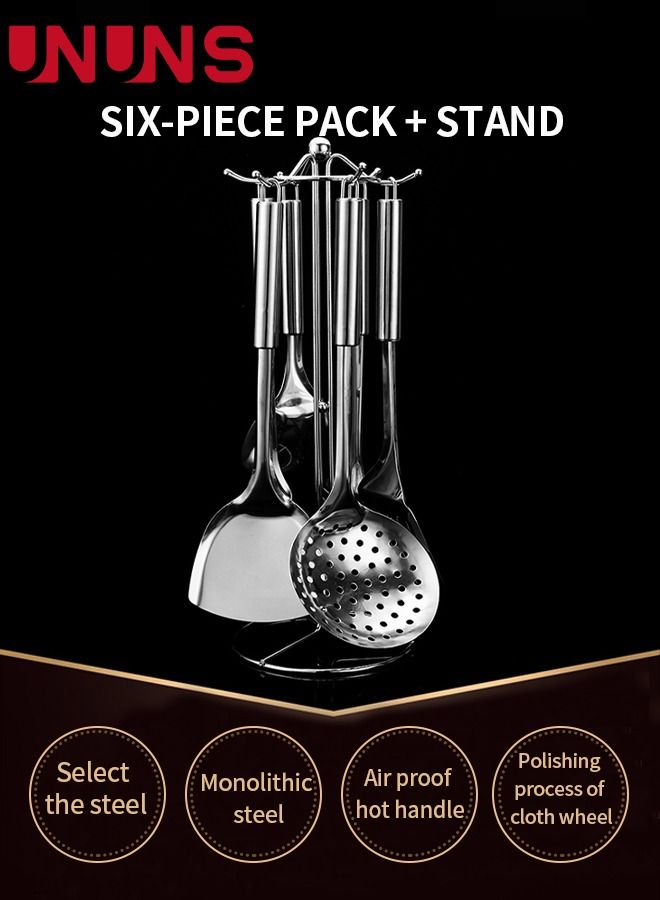 UNUNS Stainless Steel Cooking Tool Set,6-Piece Kitchen Utensils Set With Holder,Silver - Image 2