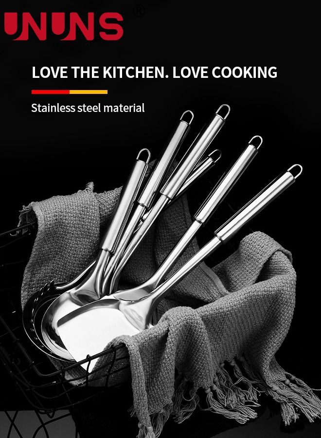 UNUNS Stainless Steel Cooking Tool Set,6-Piece Kitchen Utensils Set With Holder,Silver - Image 3