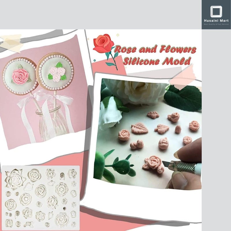 Husaini Mart HUSAINI MART Multicolour Roses Flower Silicone Mold 21 Cavity Mini Rose Fondant Mold for Sugarcraft Cake Decoration Gumpaste Icing Polymer Clay Chocolate etc  - Image 4