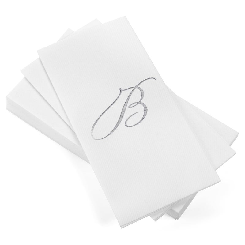 AH AMERICAN HOMESTEA AH AMERICAN HOMESTEAD Disposable Hand Towels for Bathroom 50 Count - Guest Bathroom Essentials -Bathroom Paper Towels - Monogrammed Disposable Napkins - Wedding Napkins in Paper Towel Tray (Silver  B) - Image 1