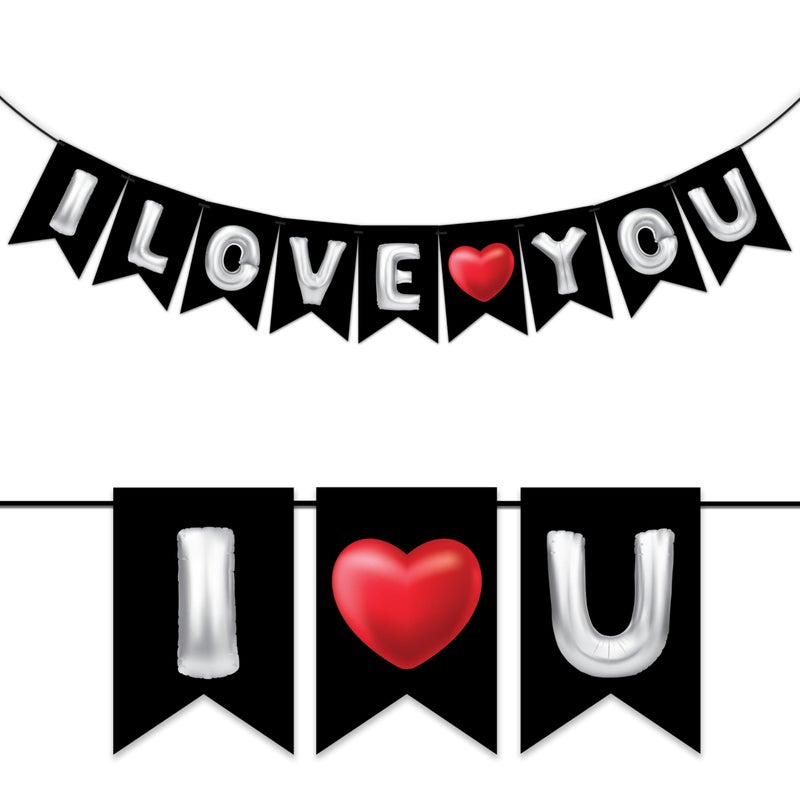 WOBBOX لافتة زينة بالون أسود وأبيض مكتوب عليها "أحبك" للاحتفال بالذكرى السنوية، ما قبل الزفاف والزفاف، لافتة حب للديكور - Image 1