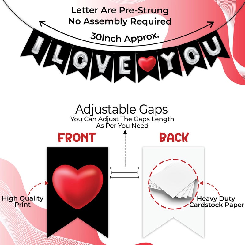 WOBBOX لافتة زينة بالون أسود وأبيض مكتوب عليها "أحبك" للاحتفال بالذكرى السنوية، ما قبل الزفاف والزفاف، لافتة حب للديكور - Image 3